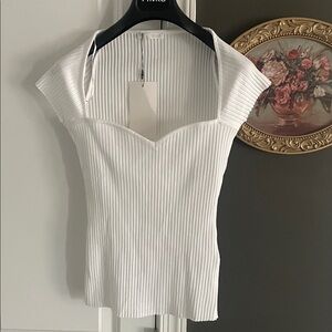 Zara sweet heart neck White Ribbed Knit Top